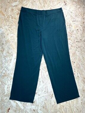 Susan Graver Liquid Knit Pants Womens XL Green Wide Leg Pull On Stretch Crop